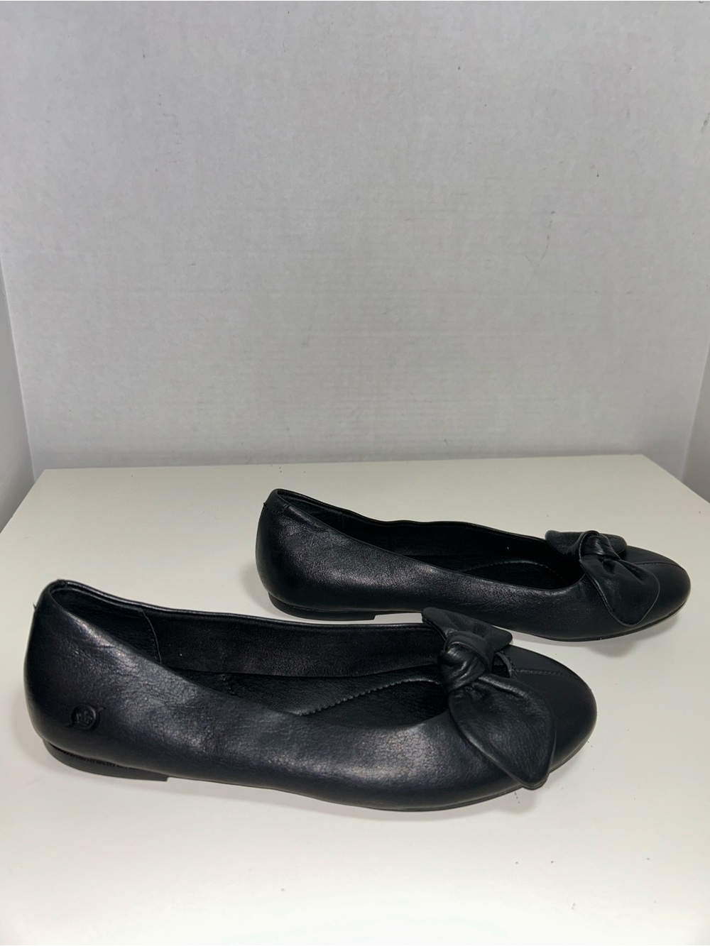 Born Black Leather Slip On Bow Ballet Flat